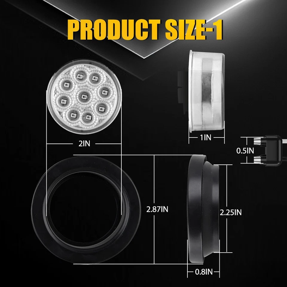 2 Inch Round 9 LED Red White Marker Clearance Lights 10PCS Fit Kenworth W900 - Image 2 of 4