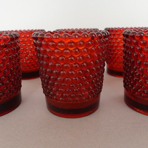 6 Vintage Ruby Red Hobnail Glass Votive Candle Holder Patented July 11, 1939 Lot - Picture 11 of 18