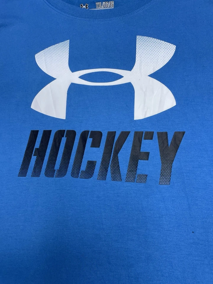 Under Armour Hockey Blue T-Shirt Youth Size XL Adult S Short Sleeve Top Tee Logo - Image 4 of 4