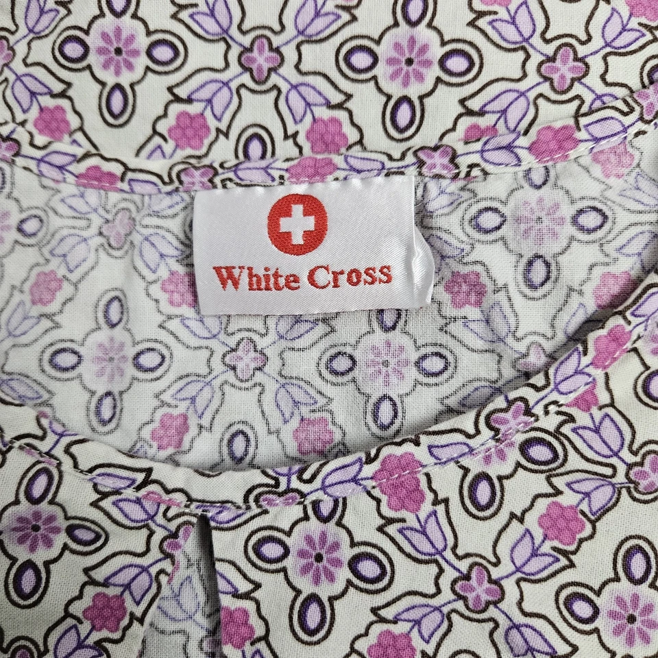 Blusa Médica Blanca Cruz Tostada Floral Rosa XS Enfermera RN LPN Ayudante Cuidador Tech Foto 3 de 3