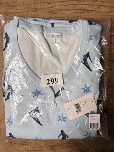 PJ Salvage Damen Pyjama Set Blau Ski Schneeflocken Print Langarm Oberteil Hose L - Bild 2 von 3