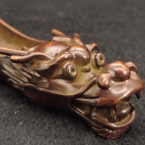 Retro China Antique Handicrafts Copper Alloy Dragon Teaspoon Tea Table Ornament - Picture 5 of 11