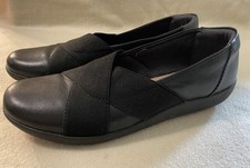 Clarks Womens Medora Jem Flats Size 8 Black Leather Slip On Comfort Shoe Loafer