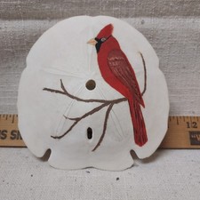 Sand Dollar art/Hand-painted/Northern Cardinal/Aprox 5 inch/1980's