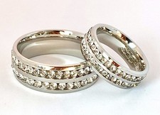 Double Lined CZ Center Stainless Steel Couple Ring Band Finger FL306 