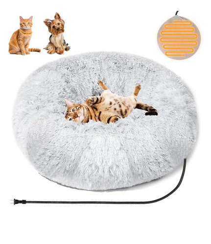 Beheiztes Katzenbett - Flauschiges 23 Zoll Donut Haustierbett