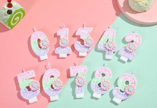 Number 0 Birthday Candle, Candy Macaron Glitter 3D Flower Number 0 Candle Cake - Picture 6 of 7