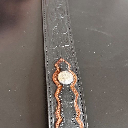 Wrangler Western Leather Belt, Size 34/85, Silver Floral Buckle & Embellishments - Picture 8 of 11