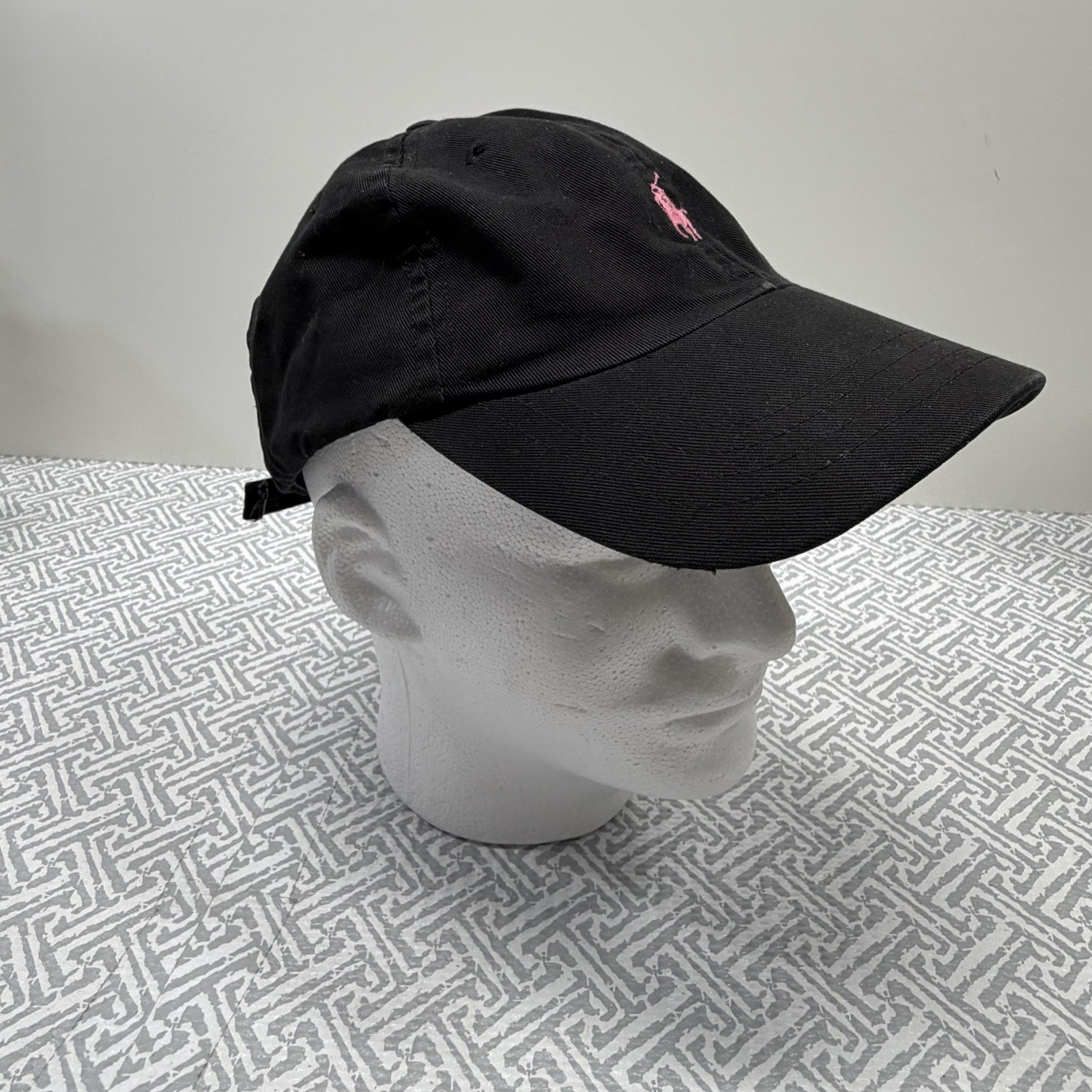 VTG USA Made Polo Ralph Lauren Pink Pony Black Cotton Baseball Hat Adjustable