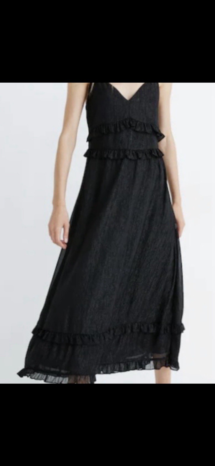 Madewell Women’s Size 6 Black Shimmer Ruffle Cami Dress midi length slip dress