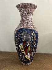 Vintage Mid Century Japanese Stoneware Art Pottery Vase with Geisha, 42cm Tall