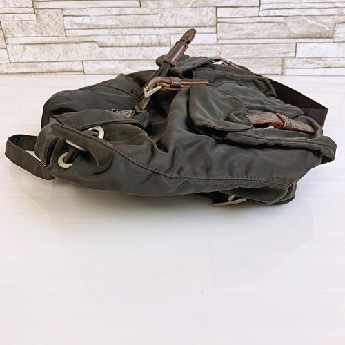 PRADA Testu Prada Backpack Nylon Logo Plate Khaki #PG07TN - Picture 4 of 12