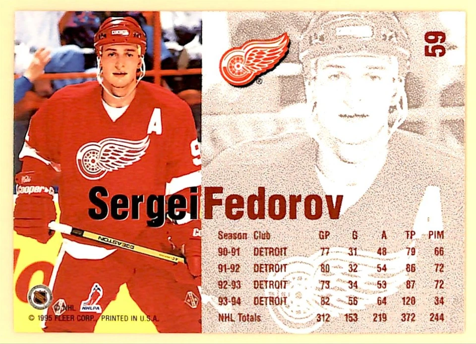 1994-95 Fleer #59 Sergei Fedorov Detroit Red Wings - Image 2 of 2