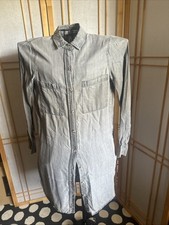 GLAM Grayish Blue Faded Distressed Button Down Collared Shirt Dress S EUC-Mint
