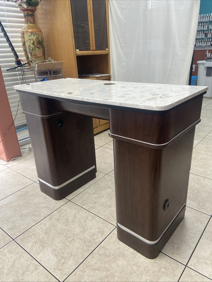 Спа-стол для салона ногтей. Верх из белого мрамора. Стол для ногтей станция красоты. Коричневый - Изображение 3 из 4