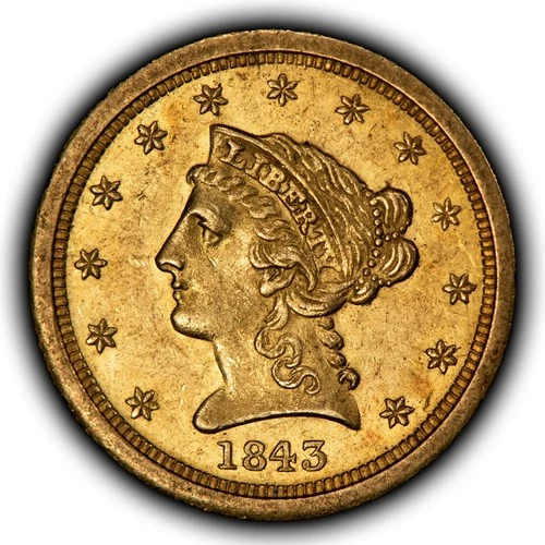 1843-O G$2.50 Liberty Head Gold Quarter Eagle - Tough Coin - AU/UNC - SKU-G5534