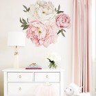 Pink Peony Rose Flower Wall Sticker Living Room Home Background DIY Decal- UK