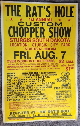Vintage Poster THE RAT'S HOLE 1st CUSTOM CHOPPER SHOW Daytona Beach FL 1987