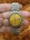 Vintage Seiko 5 Automatic 7009 movement Yellow 💛 Arabic Dial Day-date.