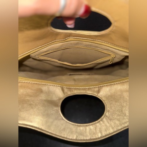 NEW Gold pleated clutch bag with a cutout handle. 16”x12” - Picture 4 of 7