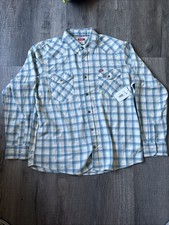 Wrangler Shirt Mens Plaid sz L Long Sleeve Button Up Blue Check NEW