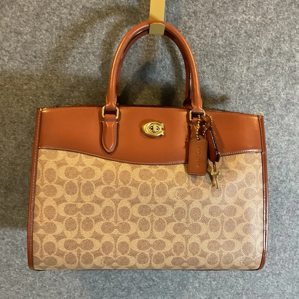 COACH Signature Canvas Leather Brown Tan Multi BROOKE Carryall Purse & Wallet - Image 2 of 4