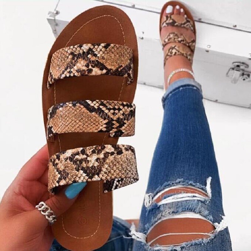 Sandalias De Tres Capas De Serpiente Para Mujer Zapatos De Verano