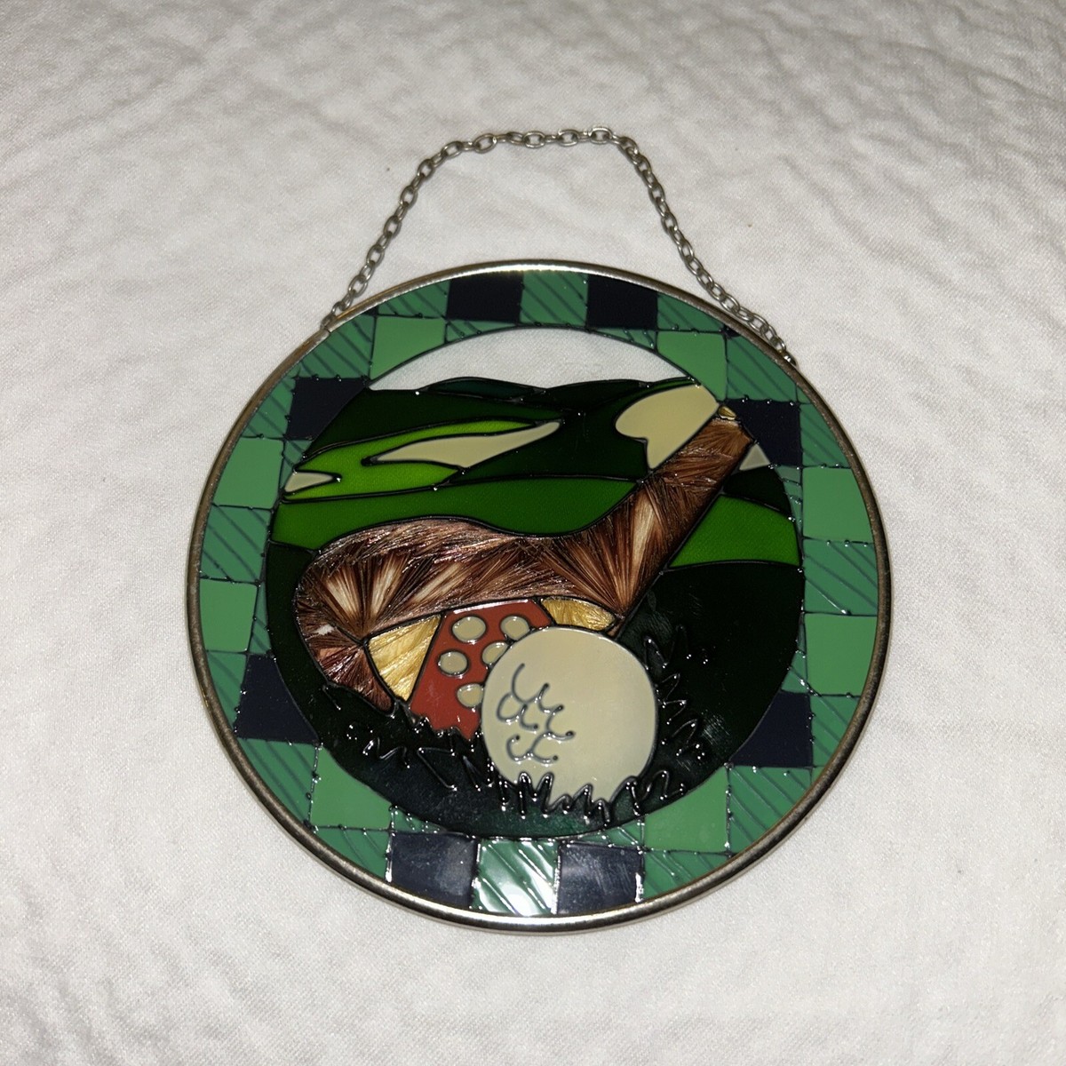 Joan Baker Hand painted Stained Glass Sun Catcher Gold 4.5