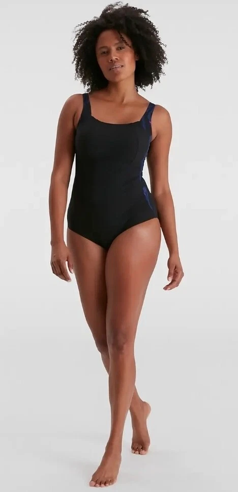 Speedo Women s Shaping LunaLustre Printed Swimsuit Black Pink Size UK 12 34