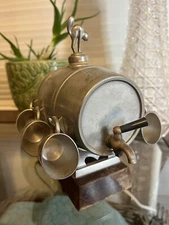 Vintage MCM BM Norway Pewter 6 Cup Mini Keg Spigot Cat Cork Wine Decanter RARE!!