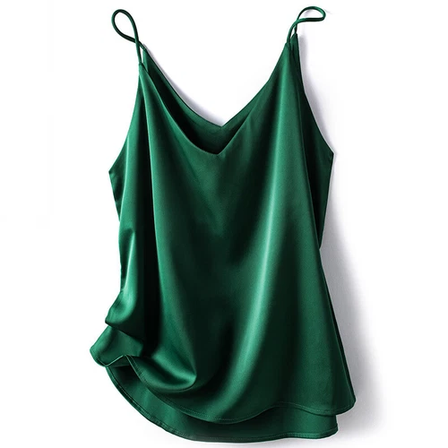 Damen Satin Seide Camisole Tank Top Träger V-Ausschnitt Träger Unterhemd Freizeit Basic Top - Bild 2 von 36