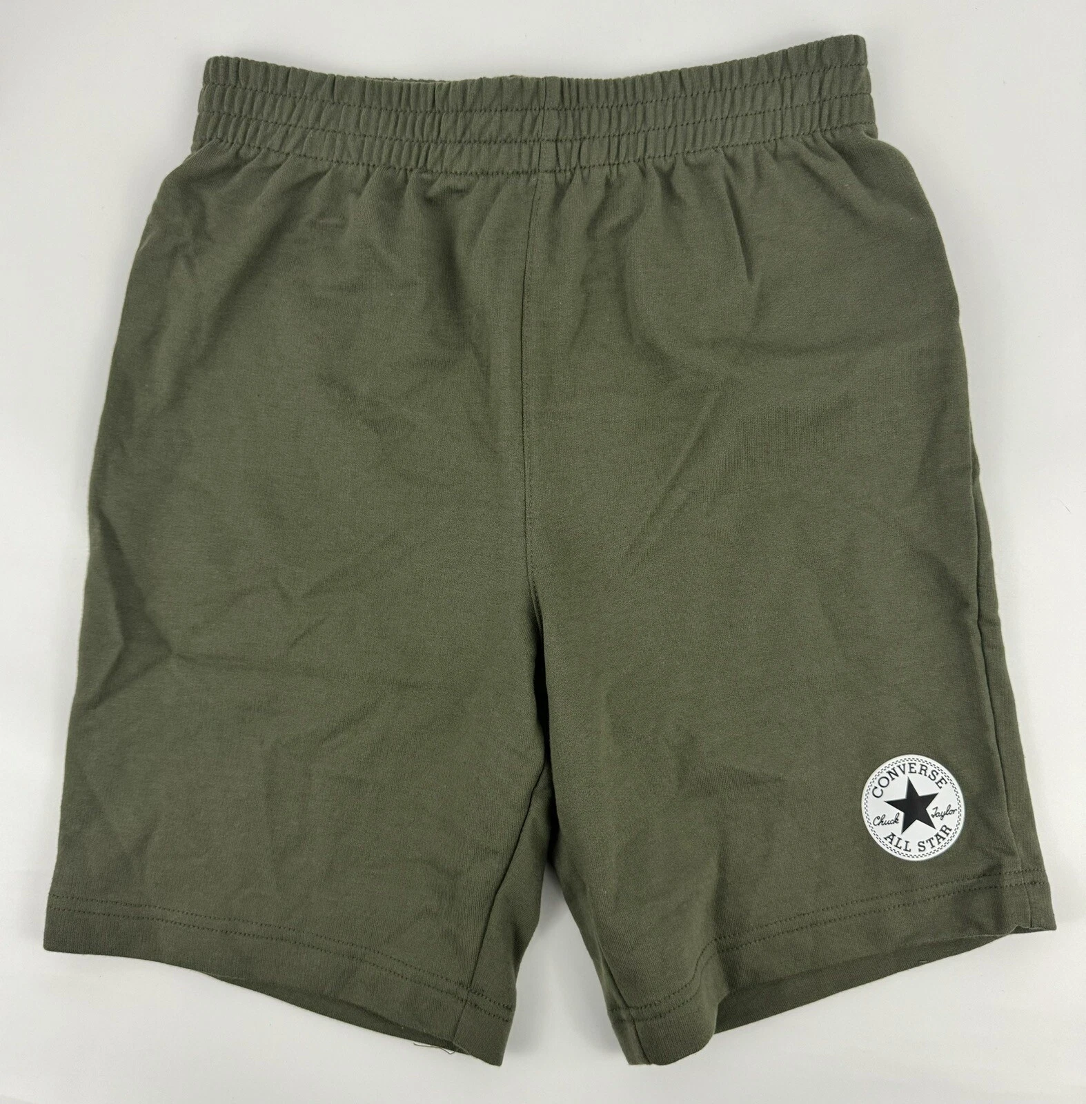 NUOVI pantaloncini in terry francese con logo CONVERSE opzionale taglia S verde campo surplus 9CC584E0A ragazzo