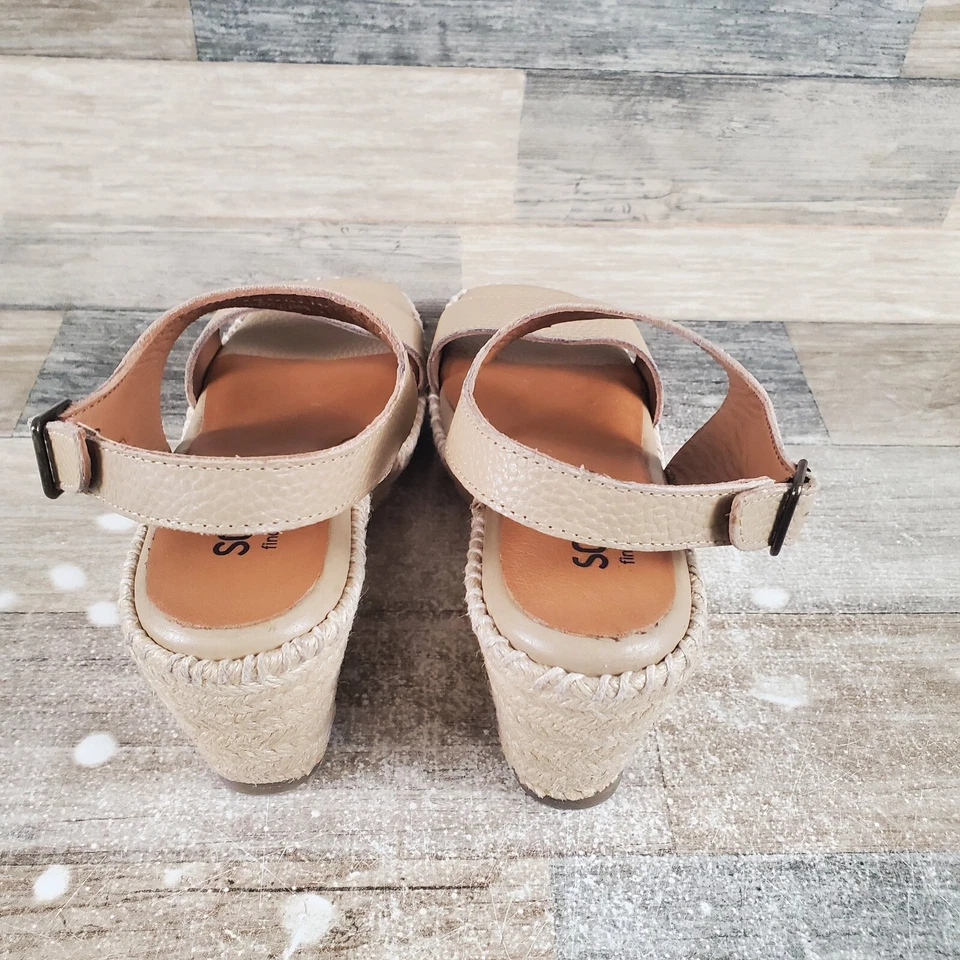 Sandalias Softwalk Hartley para mujer talla 7,5 M alpargatas de cuero beige con tira trasera Foto 3 de 4