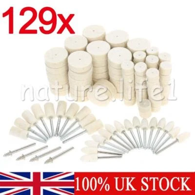INFINITEWORLD17 129PCS Felt Polishing Buffing Pads Wool Plastic Dremel Rotary Tool Kit Set White