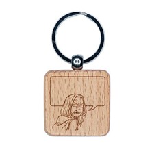 Angry Anime Manga Girl with Empty Speech Bubble Engraved Wood Square Keychain