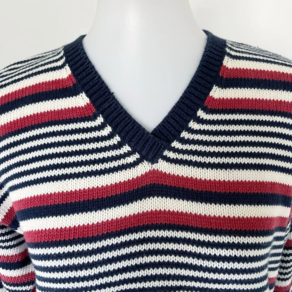 Vintage The Limited Womens Sweater Medium Red White Blue VNeck Cotton Retro 90s - Image 3 of 4