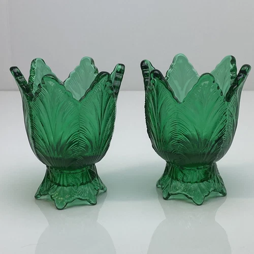 Fenton Teal Green Carnival Glass Votive Candle Holders 4” 2-way Set Of Two