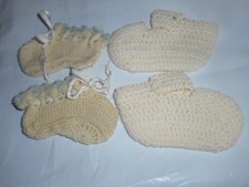 TWO PAIRS OF Vintage Hand Crocheted Baby Booties
