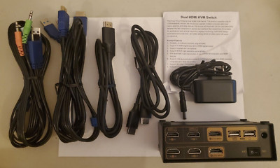 Rybozen KVM Switch HDMI 2 Computers 2 Monitors, 2 Port 4K@30Hz USB New Open Box