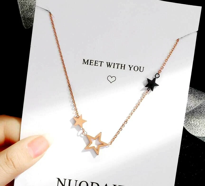 3 Connected Stars Black S. Steel Titanium Rose Gold Pendant Chain