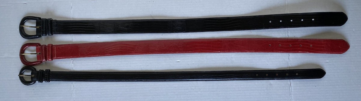 3 Vintage Cipriani Genuine Lizard Belts Red /Black Leather 