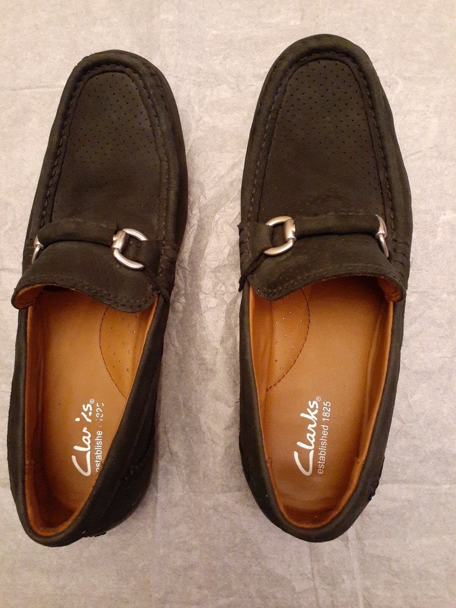 CLARKS Black Sz 7.5 M Men Leather Horse Bit Driving Moccasin 