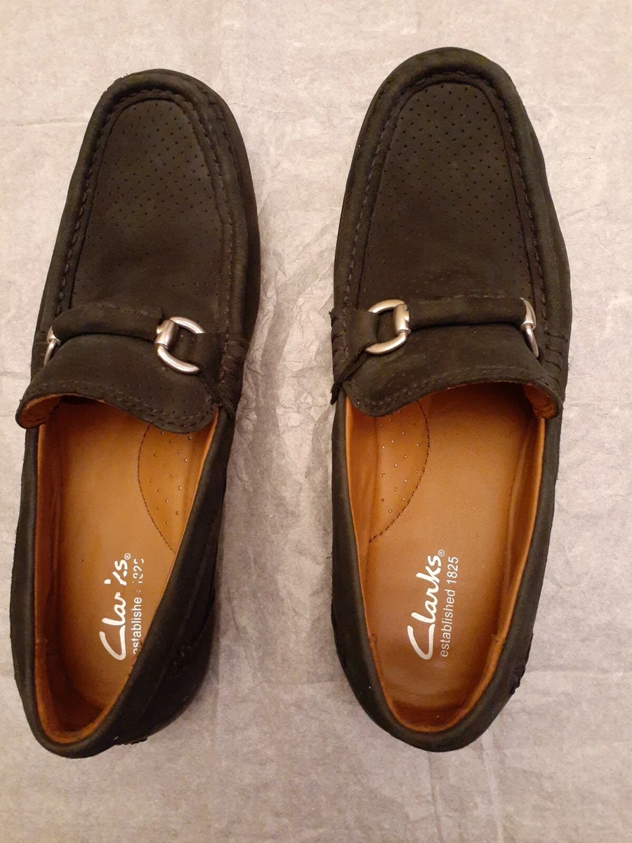 CLARKS Black Sz 7.5 M Men Leather Horse Bit Driving Moccasin Loafers