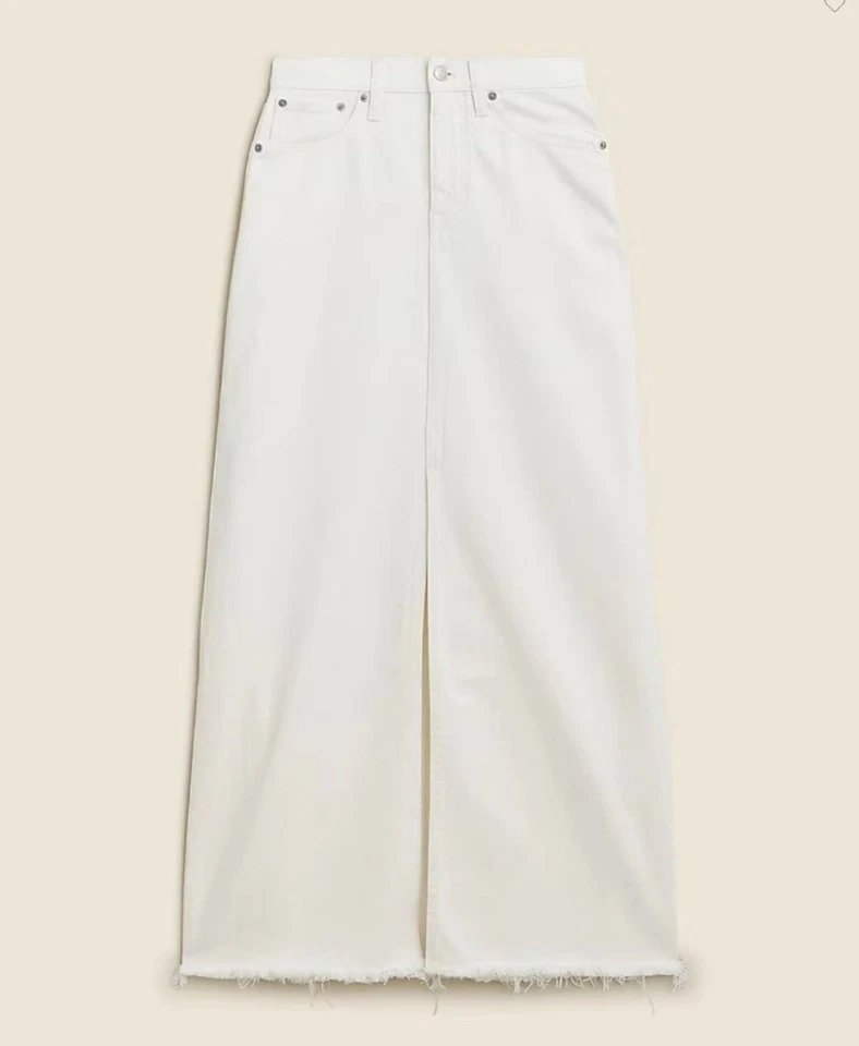 Saia maxi jeans feminina J Crew 26/2 branca fenda frontal bainha crua cintura alta clássica - Imagem 3 de 4