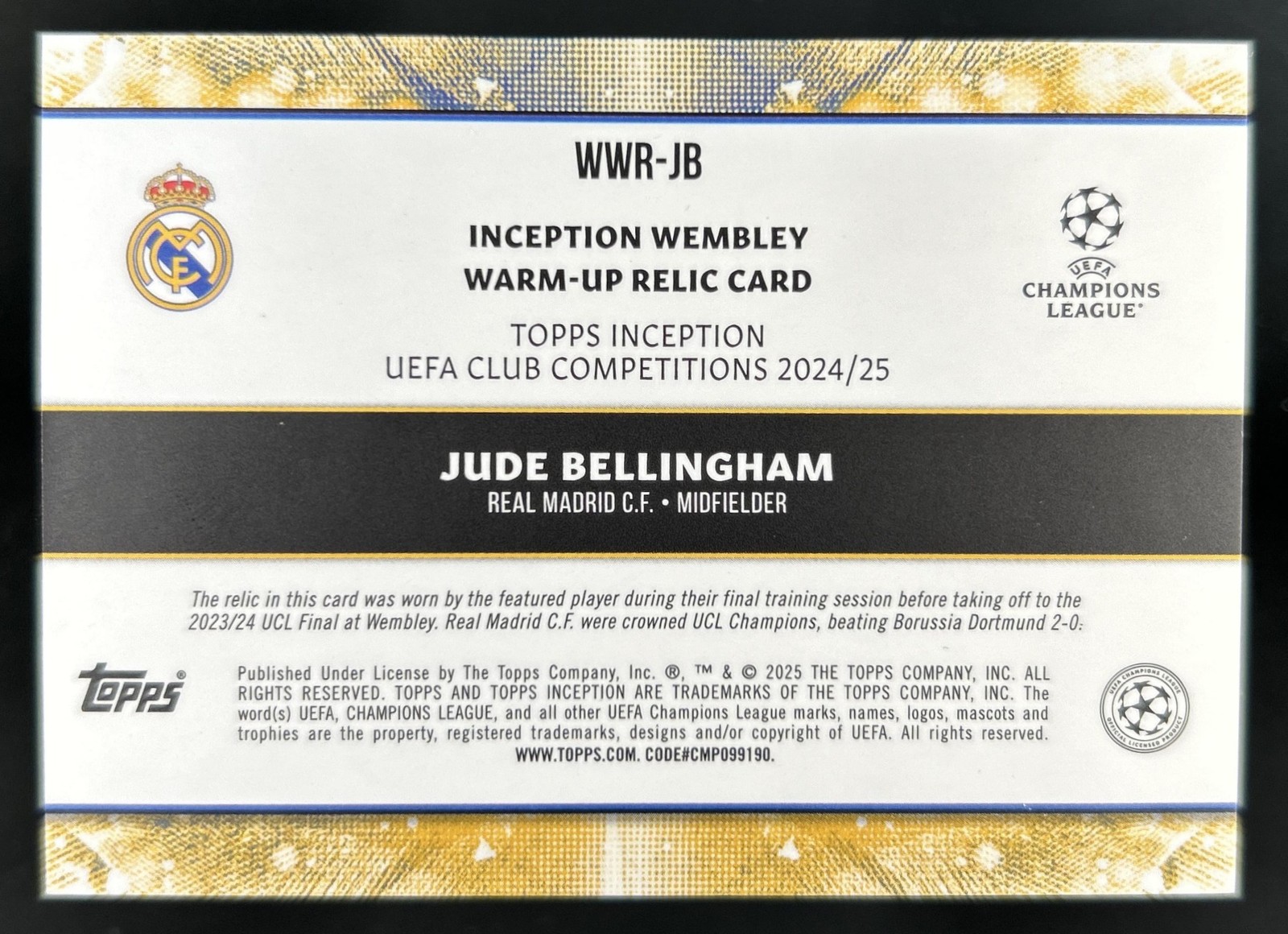 2024-25 Topps Inception Jude Bellingham Wembley Warmup Jersey Purple #/25 view 2
