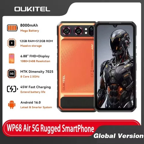 OUKITEL WP68 Air 5G Rugged Phone 12GB+512GB 8000mAh 6.88" 120Hz Dimensity 7025