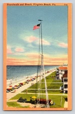 Vintage Linen Postcard Boardwalk and Beach Virginia Beach Va