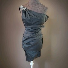 Xscape Black One-Shoulder Beaded Cocktail Dress Size 6 Formal Evening Gown
