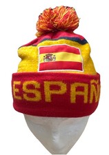 Spain Espana Winter Pom Pom Beanie Soccer Futbol Stripes Unisex One Size EUC