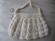 Vintage Textile Hand Made Crochet Wedding Bridal Zipper Top Small Purse
